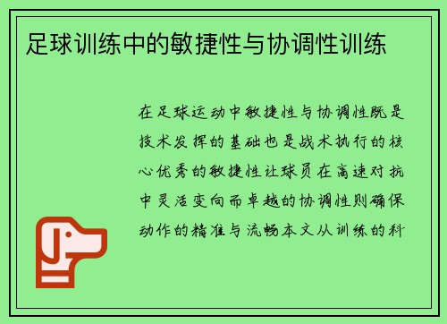 足球训练中的敏捷性与协调性训练